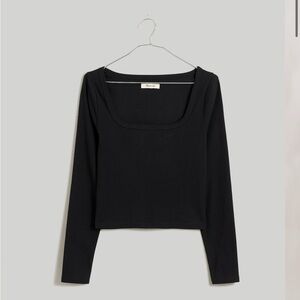 Madewell Square-Neck Long-Sleeve Crop Tee in Sleekhold | Medium | Black